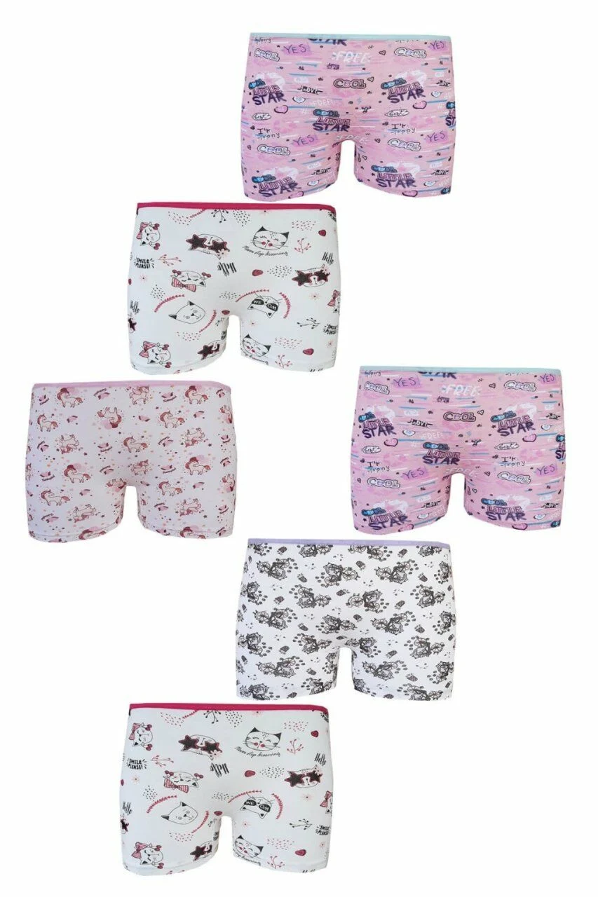 Tutku Kız Çocuk 6'lı Paket Renkli Desenli Boxer 5 (8-9 Yaş)