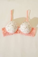 Ecem Yıldızı Çiçek Desenli Dantelli Destekli Sütyen Somon