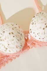 Ecem Yıldızı Çiçek Desenli Dantelli Destekli Sütyen Somon