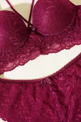 Desteksiz Çapraz İpli Bralet Sütyen Takım Mürdüm