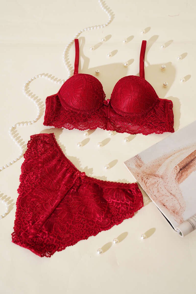 Desteksiz Çapraz İpli Bralet Sütyen Takım Bordo