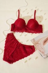 Desteksiz Çapraz İpli Bralet Sütyen Takım Bordo