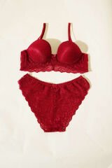 Desteksiz Çapraz İpli Bralet Sütyen Takım Bordo