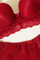 Desteksiz Çapraz İpli Bralet Sütyen Takım Bordo