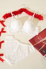 Desteksiz Çapraz İpli Bralet Sütyen Takım Ekru