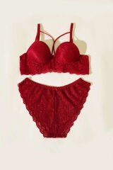 Destekli Çapraz İpli Bralet Sütyen Takım Bordo
