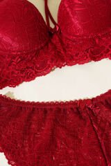 Destekli Çapraz İpli Bralet Sütyen Takım Bordo