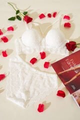 Destekli Çapraz İpli Bralet Sütyen Takım Ekru