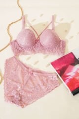 Destekli Çapraz İpli Bralet Sütyen Takım Gül Kurusu