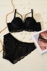 Destekli Çapraz İpli Bralet Sütyen Takım Siyah