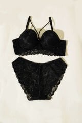 Destekli Çapraz İpli Bralet Sütyen Takım Siyah