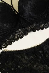 Destekli Çapraz İpli Bralet Sütyen Takım Siyah