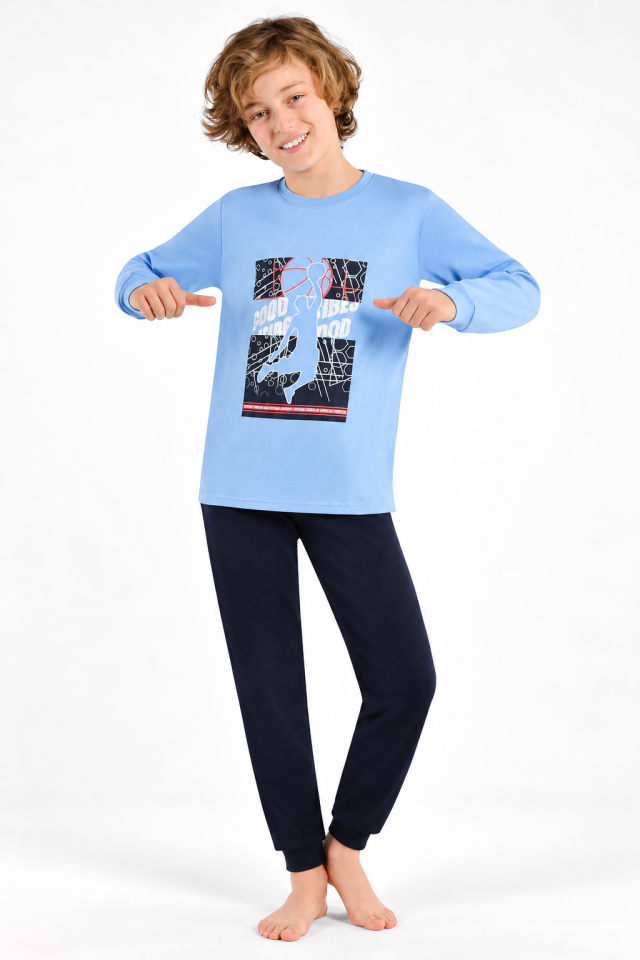 Erkek Çocuk İnterlok Kışlık Pijama Takımı Mavi 518