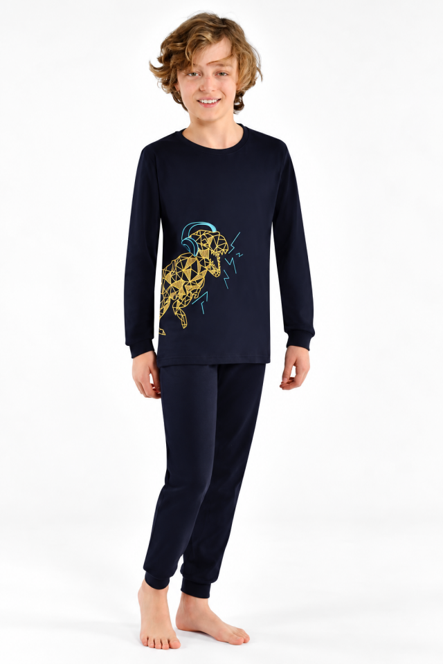 Erkek Çocuk İnterlok Kışlık Pijama Siyah 521