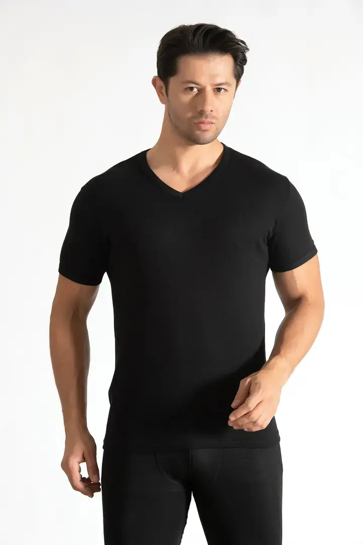 Tutku 3'lü Paket Erkek Ribana V Yaka Siyah Fanila