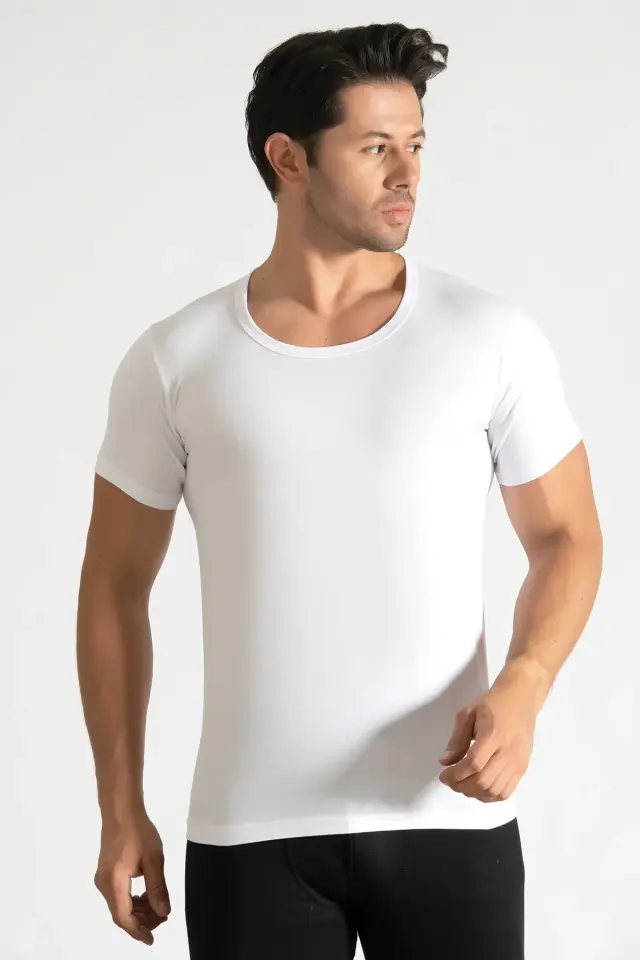 Tutku Erkek 6'lı Beyaz Penye Bisiklet Yaka Fanila 5/XL