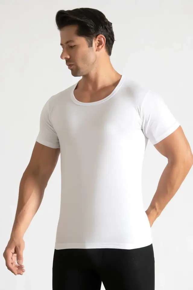Tutku Erkek 6'lı Beyaz Penye Bisiklet Yaka Fanila 7/3XL