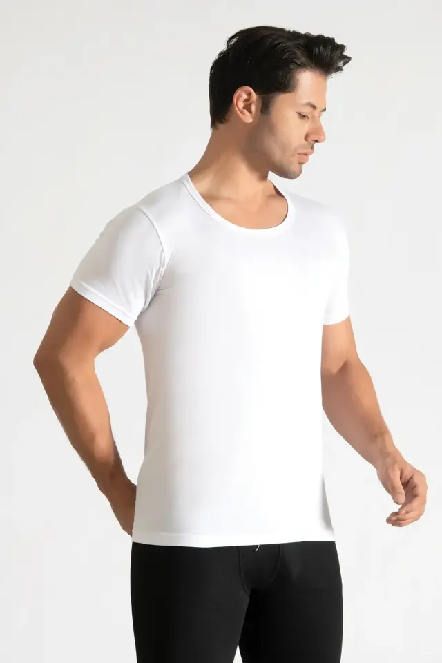 Tutku Erkek 6'lı Beyaz Penye Bisiklet Yaka Fanila 7/3XL