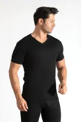 Tutku 6'lı Paket Erkek Ribana V Yaka Siyah Fanila