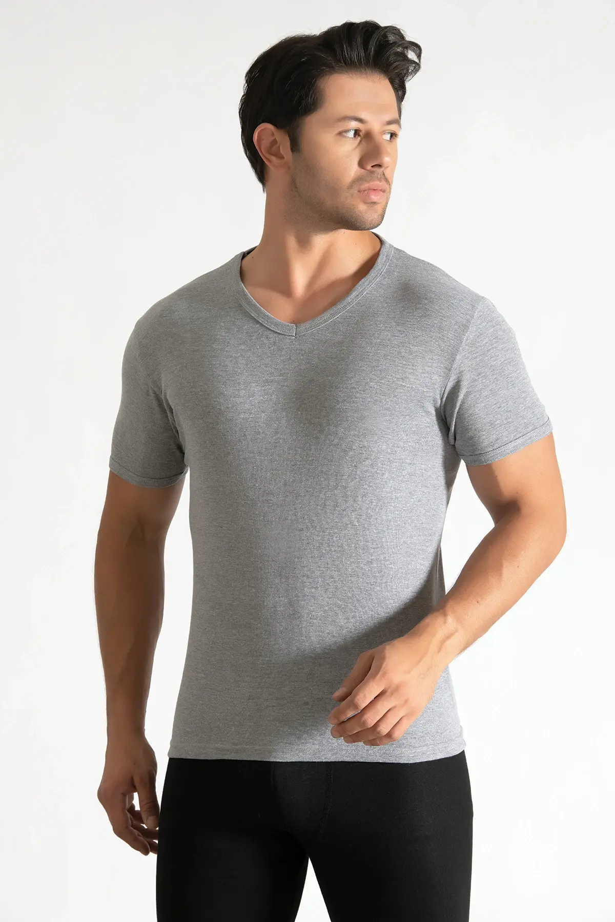 Tutku 6'lı Paket Erkek Ribana V Yaka Gri Fanila