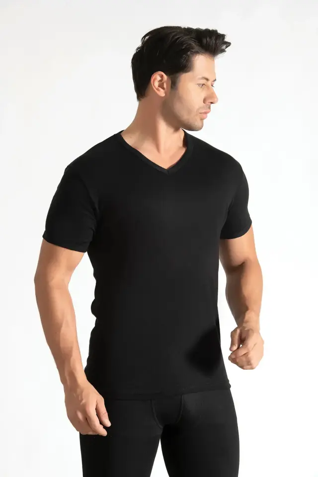 Tutku 3'lü Paket Erkek Ribana V Yaka Siyah Fanila M - 3'lü