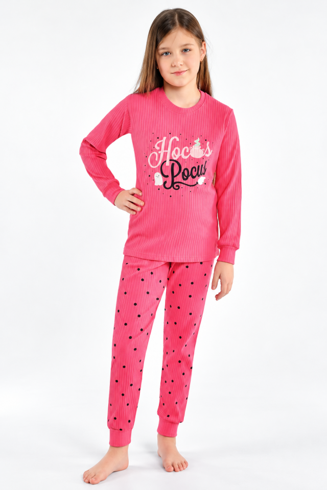 Kız Çocuk İnterlok Kışlık Pijama Takımı Pembe