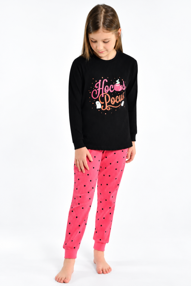 Kız Çocuk İnterlok Kışlık Pijama Takımı Siyah