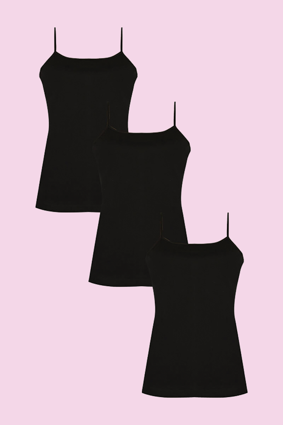 Ceylanoğlu 3'lü Kadın Ribana Biyeli İp Askılı Siyah Atlet XL