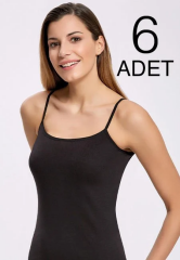 Tutku Kadın 6'lı Paket Siyah Ribana İp Askılı Atlet