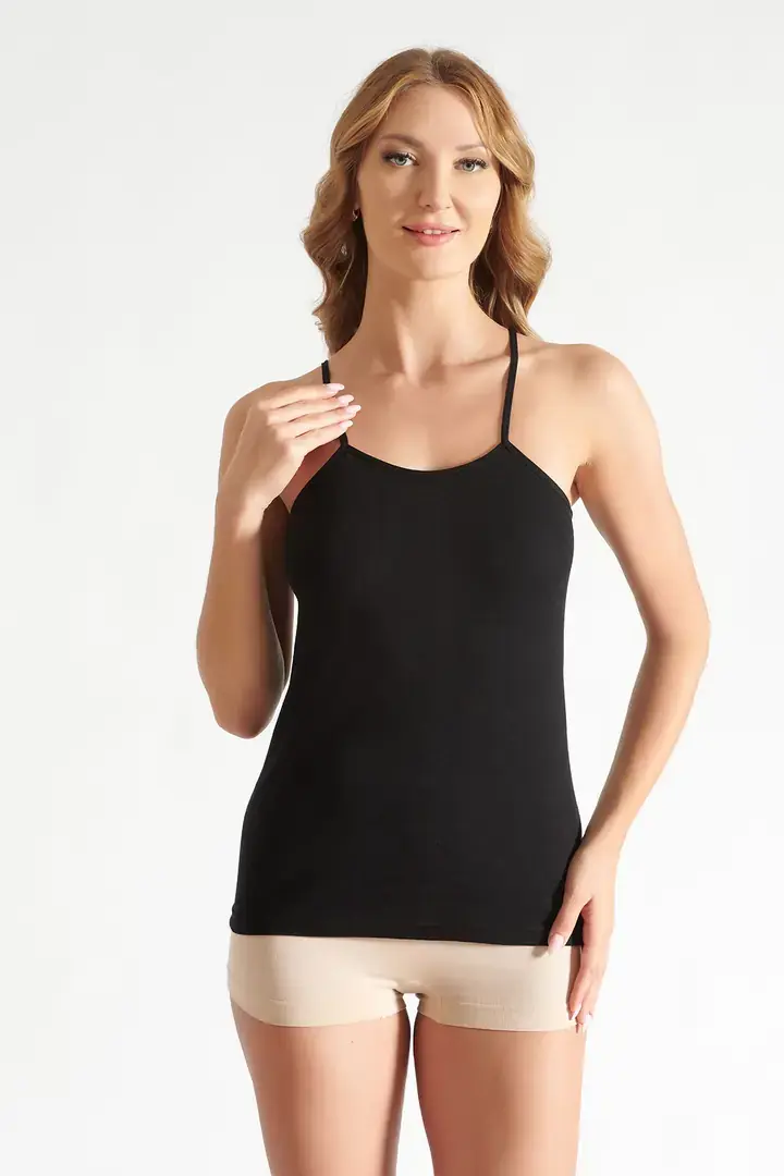 Tutku Kadın 6'lı Paket Siyah İp Askılı Atlet