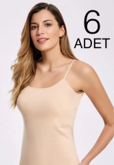 Tutku Kadın 6'lı Paket Ten Ribana İp Askılı Atlet