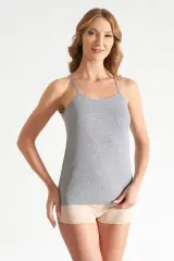 Tutku Kadın 6'lı Paket Gri Ribana İp Askılı Atlet