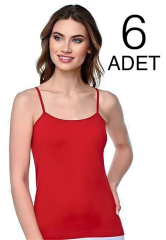 Tutku Kadın 6'lı Paket Kırmızı Ribana İp Askılı Atlet