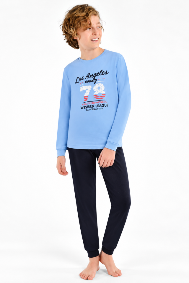 Erkek Çocuk İnterlok Kışlık Pijama Takımı Mavi 523