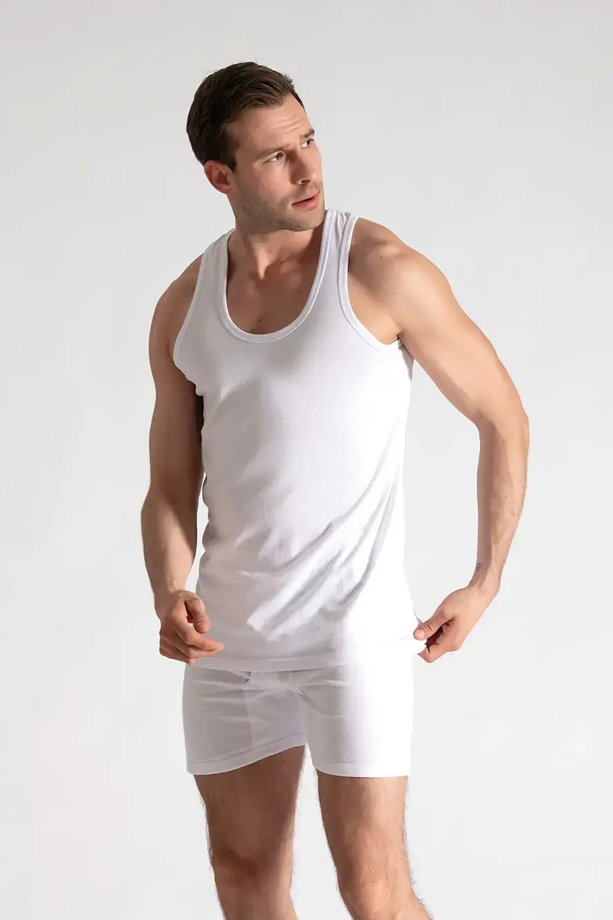 Seher Yıldızı Erkek 6'lı Paket Beyaz Erkek Penye Atlet