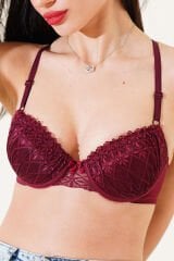 Sırtı Çapraz Dantelli Destekli Sütyen Koyu Mürdüm