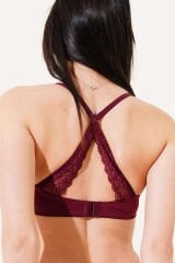 Sırtı Çapraz Dantelli Destekli Sütyen Koyu Mürdüm
