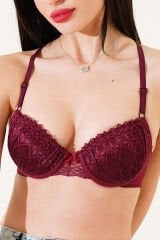 Sırtı Çapraz Dantelli Destekli Sütyen Koyu Mürdüm