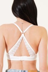Sırtı Çapraz Dantelli Destekli Sütyen Ekru
