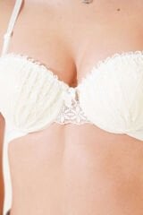 Sırtı Çapraz Dantelli Destekli Sütyen Ekru