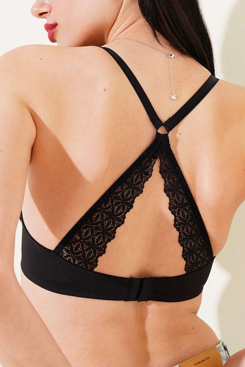 Sırtı Çapraz Dantelli Destekli Sütyen Siyah