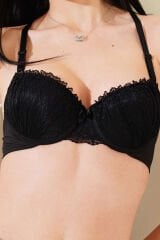 Sırtı Çapraz Dantelli Destekli Sütyen Siyah