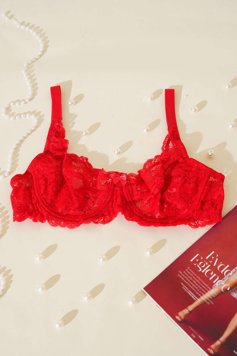 Dantelli Balenli Sütyen Kırmızı