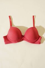 Jakarlı Dantel Detaylı Desteksiz Sütyen Nar Çiçeği