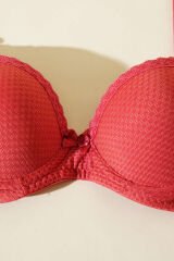 Jakarlı Dantel Detaylı Desteksiz Sütyen Nar Çiçeği