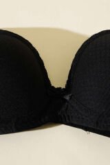 Jakarlı Dantel Detaylı Desteksiz Sütyen Siyah