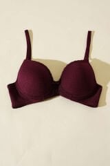 Jakarlı Dantel Detaylı Desteksiz Sütyen Koyu Mürdüm