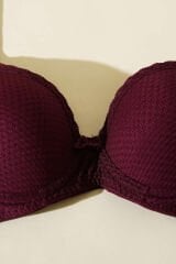 Jakarlı Dantel Detaylı Desteksiz Sütyen Koyu Mürdüm