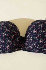 Çiçek Desenli Destekli Sütyen Lacivert