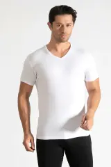 Tutku 3'lü Paket Erkek Ribana V Yaka Beyaz Fanila